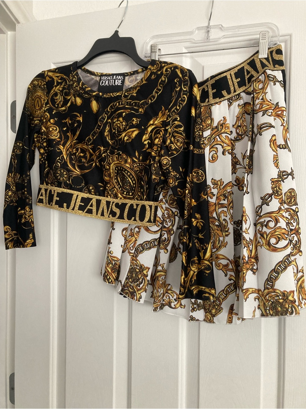 Versace Barocco Jeans Couture  Black & Gold Baroque Cropped top with skirt Set - Picture 2 of 10